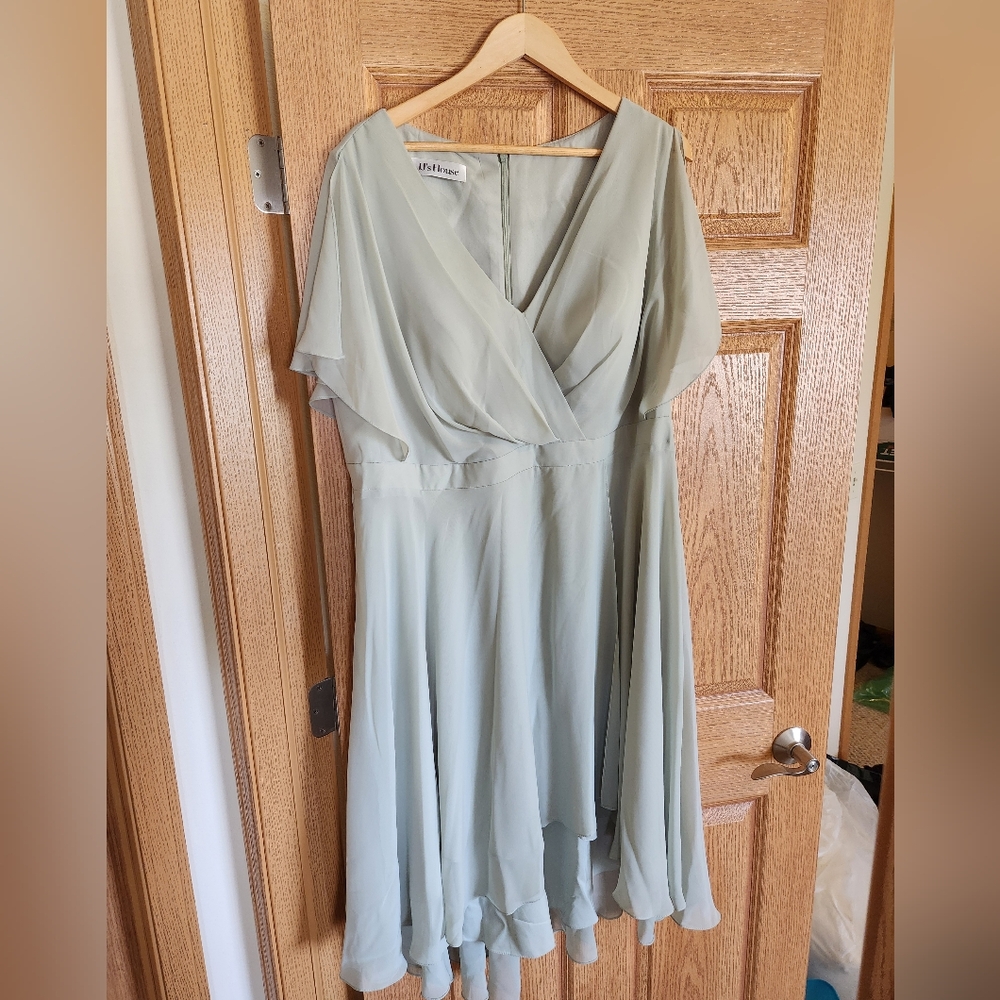 Midi Asymmetrical Chiffon Bridesmaid Dress With Ruffle Sage Green/Celadon